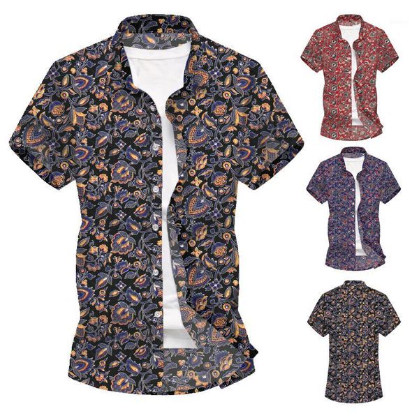 

2020 men new d printed shirt pattern is stylish and personalized casual short-sleeved floral shirt1, White;black