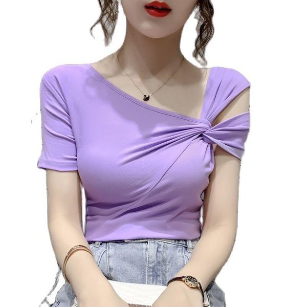 

women's t-shirt 2021 summer net red design sense non-mainstream v-neck short-sleeved female western style careful machine, White