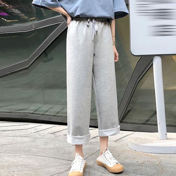 

women's pants & capris 2021 spring autumn wide leg women high waist curl loose sports casual female nine points, Black;white