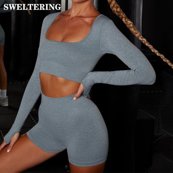 

yoga outfit women's sportswear set workout clothes athletic wear sports gym seamless shorts fitness crop long sleeve suit 2pcs