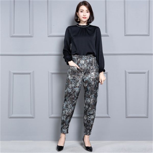 

2021 genuine sheep leather trousers of the female form kp6 c12w, Black;white