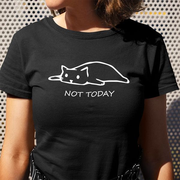 

ccccsportNot Today T Shirt Cute Kawaii Cat Cotton Soft Animal Print Tee Women Summer Tops Femme Tshirt, White