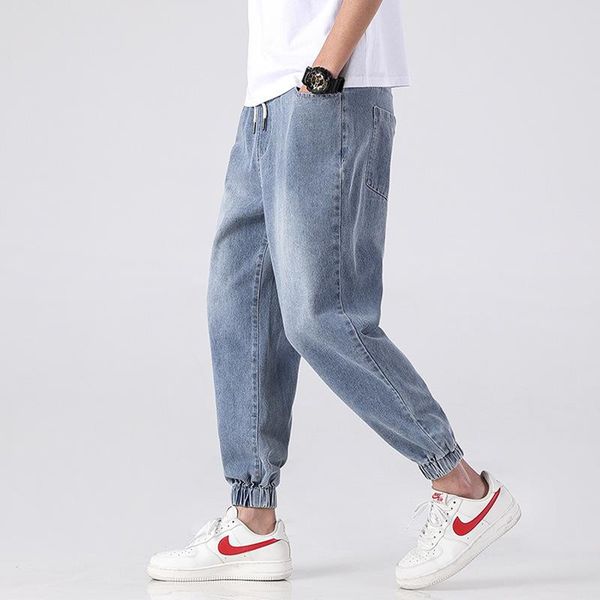 

men's jeans fashion harem pants basic style simple washed nine-cent spring clothes denim large size pencil trousers, Blue