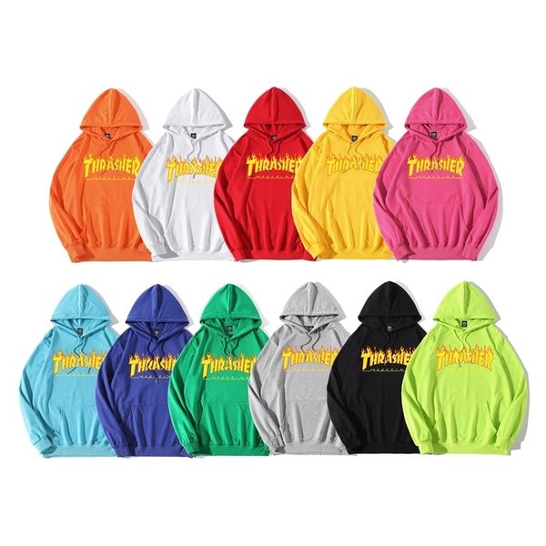 

2021 new autumn versatile yellow flame thrasher classic thin hoodie, Black