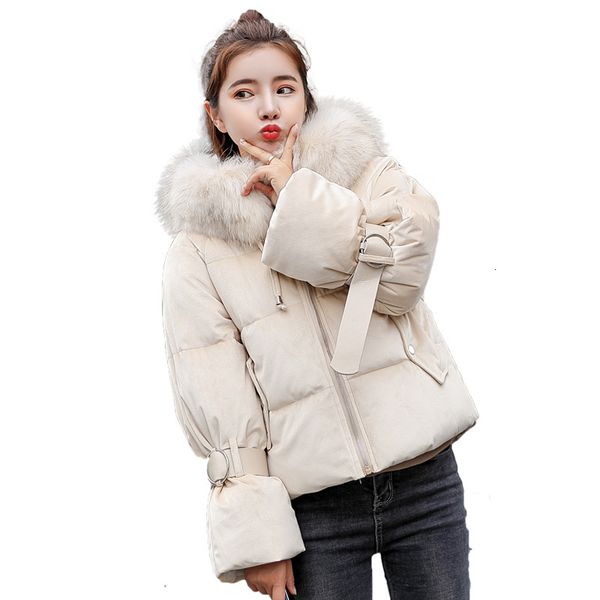 

2021 new winter jacket women veet with fur collar womens coat short cotton padded warm hooded female outwear parka pp159 gjav, Black