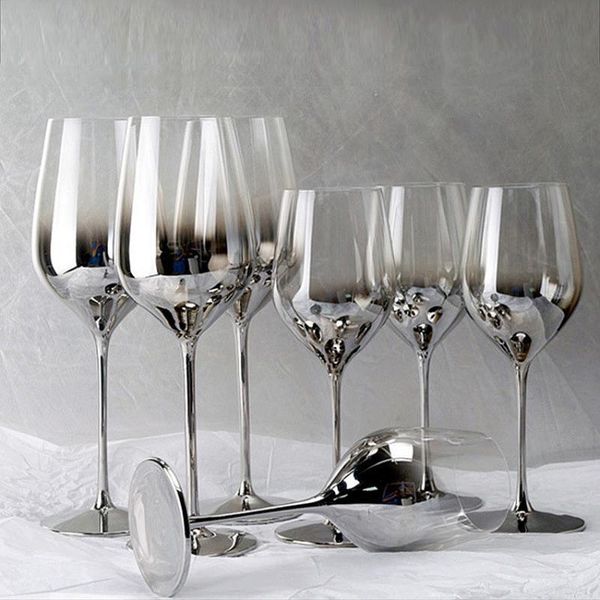 

wine glasses electroplate red glass silver gray crystal goblet champagne cup wedding drinking bar el party home drinkware