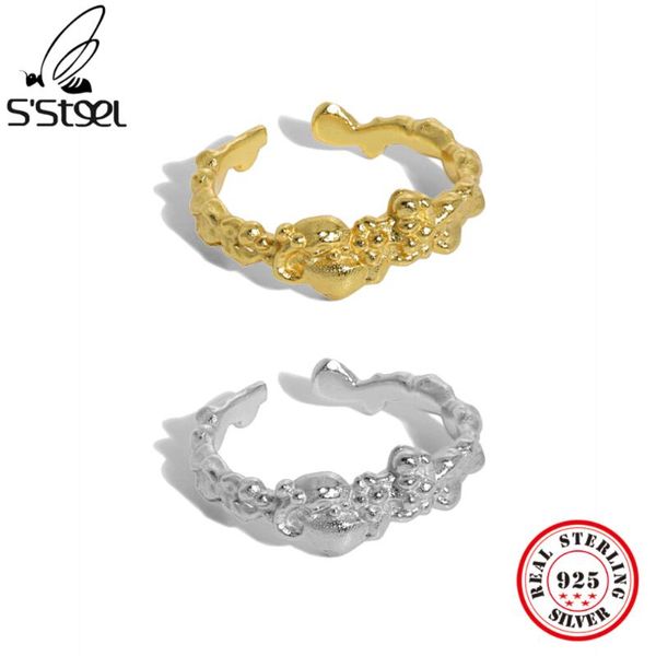 

cluster rings s'steel 925 sterling silver korean simple design irregular opening ring for women aesthetic designer punk engagement jewe, Golden;silver