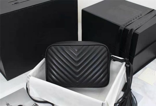 Tasarımcı Loulou Quilting Kamera Çantaları Buzağı Deri Siyah Kadın Omuz Çantaları Lüks Mektup Çapraz Donanım Çantaları Gerçek Deri Püsküller Fermuar Çantalar Çanta