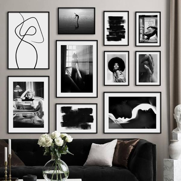 

paintings vintage style poster print black and white abstract art wall picture fashion woman monroe canvas painting nordic home decor