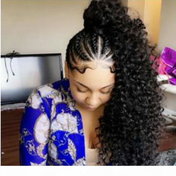 

drawstring ponytails extensions mongolian afro kinky curly hair ponytails clip in human hair extensions ponytail remy hair pieces 160g, Black