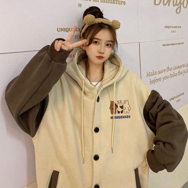 

women's trench coats super fire student jacket contrast color cardigan sweater autumn winter clothes large size fat sister coat women, Tan;black