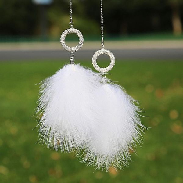 

interior decorations automobiles feather inlaid diamond double pendant rear mirror hanging accessories