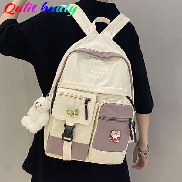 

backpack college student women harajuku nylon cute badge school bag book lady backpacks for teenagers girls 2021 sac