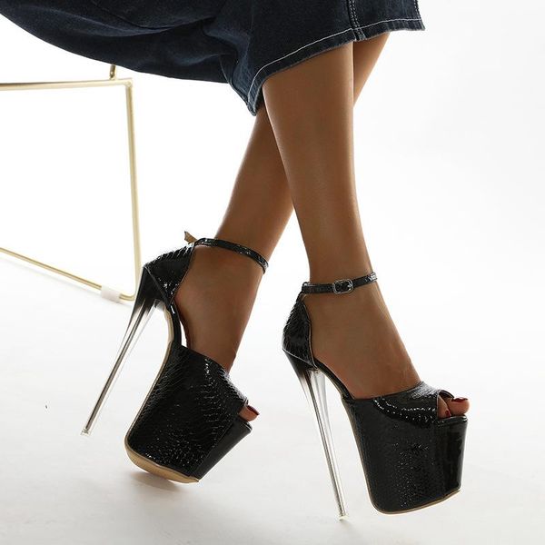 

sandals ltarta nightclub 19cm super high heel women's shoes summer snake print hollow plus size zl, Black