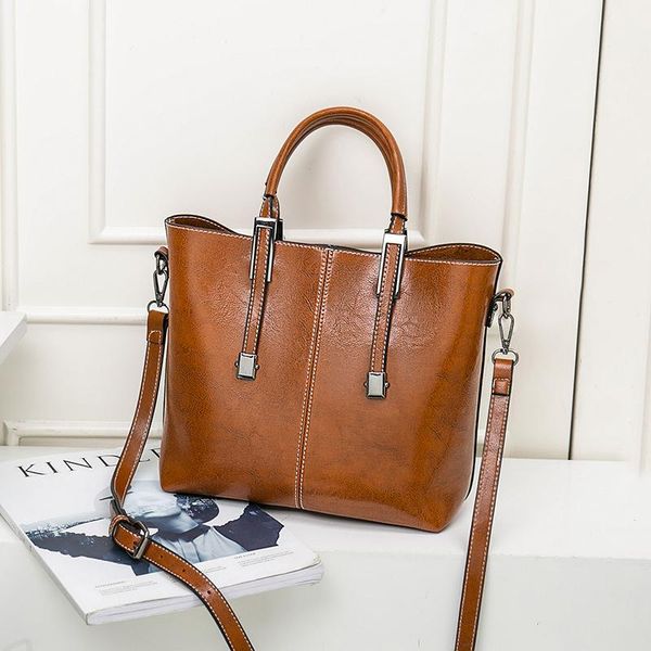 

evening bags bucket bag european and american fashion portable women's 2021 autumn winter waxed leather diagonal