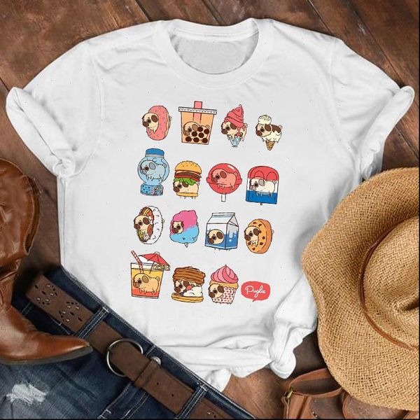 

women lady dog ice cream funny casual 90s style cartoon shirt clothes tshirt tee womens female print t graphic t shirt, White