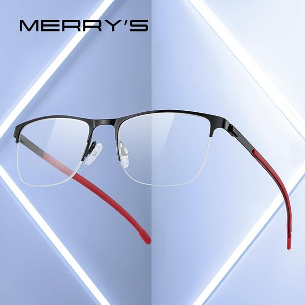 

fashion sunglasses frames merrys design men classic titanium alloy optical glasses half frame eyeglasses male ultralight square s2363, Black
