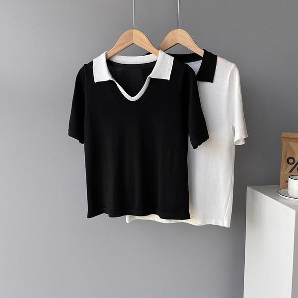 

women's t-shirt 's neck solid color short sleeve 2021 summer pullover top, White