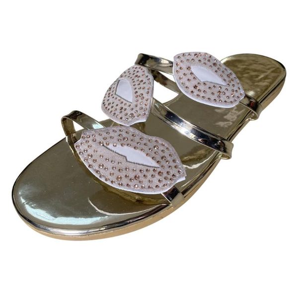 

slippers women casual summer flat beach fashion rhinestone mouth non-slip shoes lips printed, Black