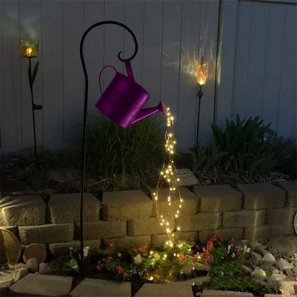 

solar lamps led kettle light wrought iron watering can fairy string lamp outdoor waterproof yard ornament garden decoration lighting