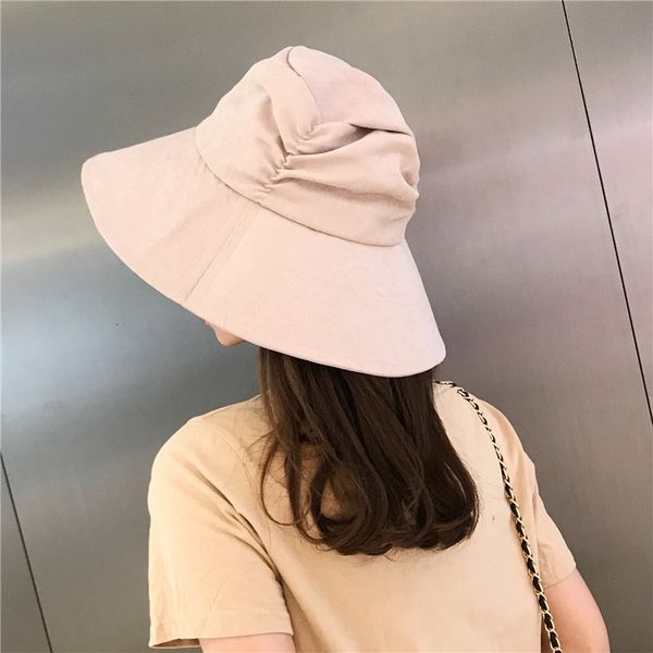 

casual and versatile pleated big eaves fisherman's for women's summer outing sunshade sunscreen cloth foldable basin hat