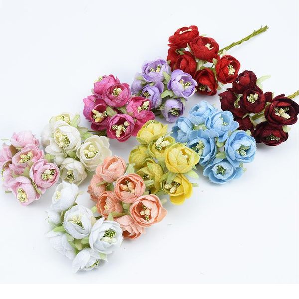 

6pcs silk tea roses bouquet for vases needlework diy gifts box artificial plants stamen christmas wreath home decor acc qylzch