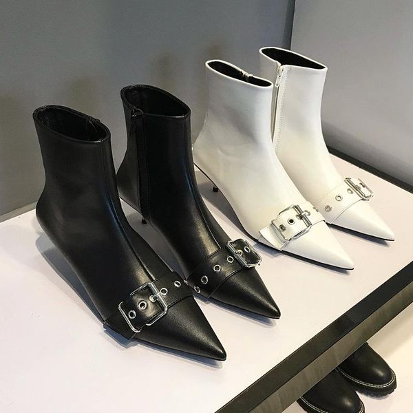 

boots 2021 autumn luxury korean fashion buckle decoration pointed toe stiletto heel women's, Black