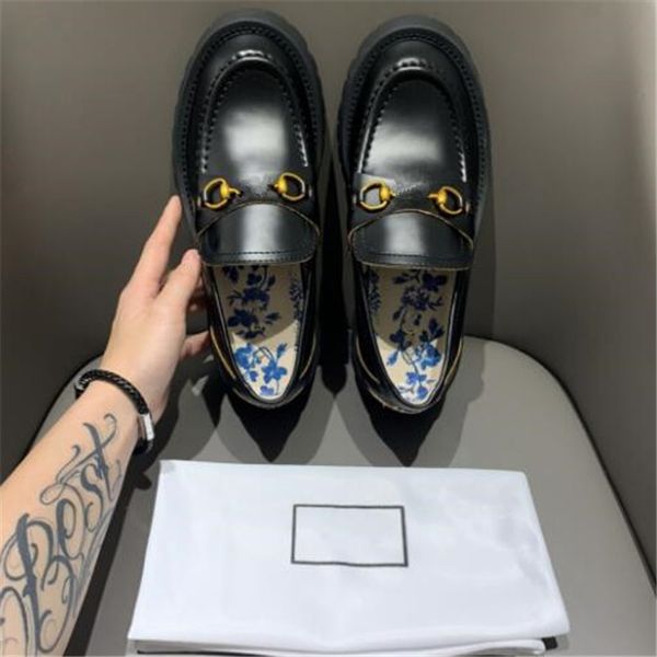 

new style women dress platform shoes bee embroidery horsebit designers luxurys loafers casual shoe size 35-40, Black