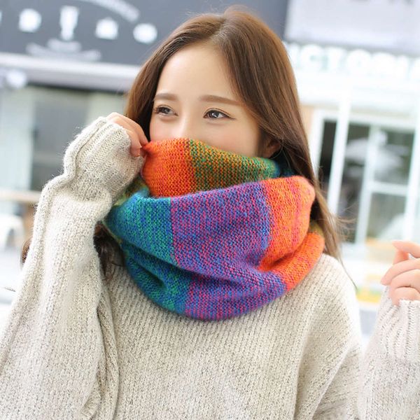 

new scarf knitted women's winter thickened warm korean wool color neck cover, Blue;black