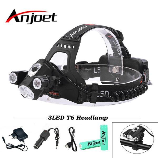 

anjoet xm-t6x3 led headlight torch camping fishing headlamp lantern use 2*18650 battery / ac/car/usb/ charging