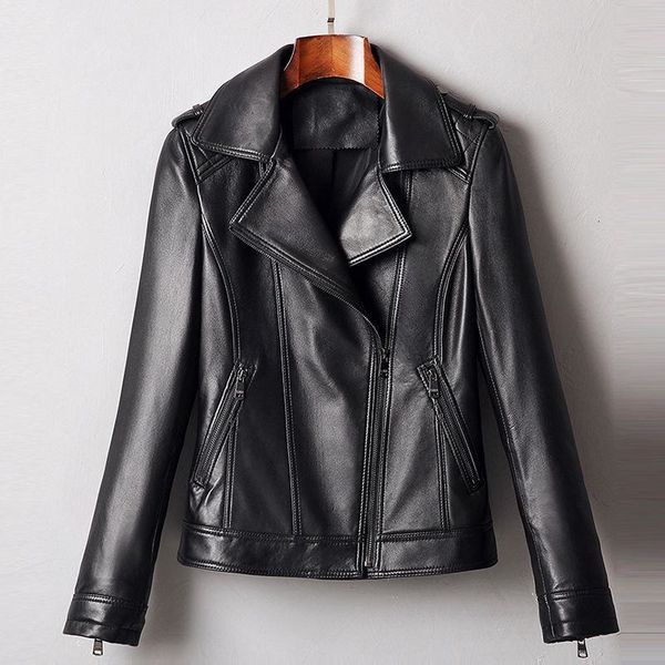 

2021 winter genuine jacket from motorcycle women short leather coat natural sheets of ladies sheepskin coats more 4xl x123 2n78, Black