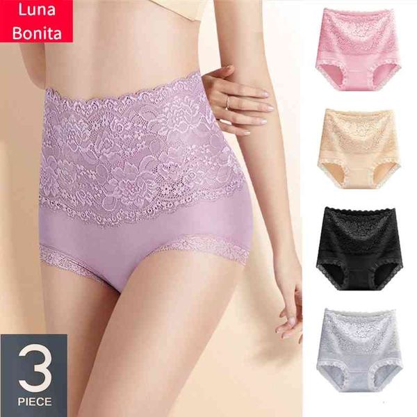

women lace fit cotton panties high waist underwear body shaping lingerie slimming tummy control pants 3pcs, Red;black