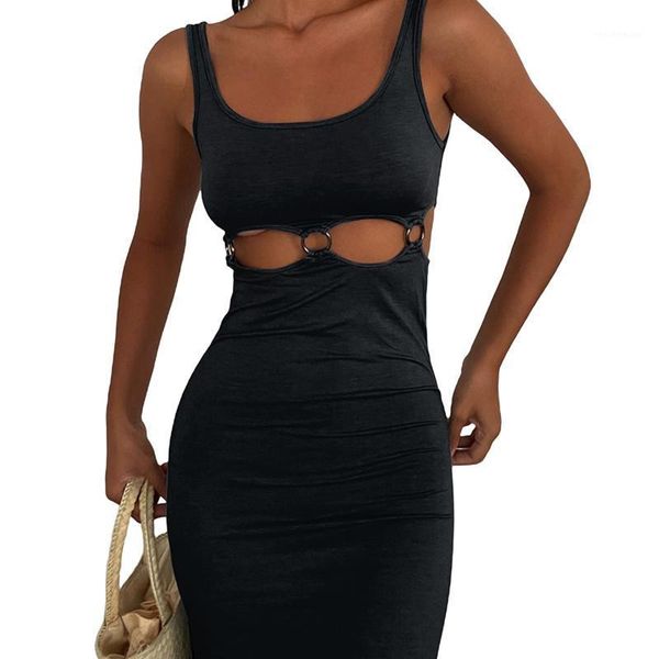 

casual dresses 2021 fashion lady hollow out backless sheath dress women sleeveless square collar bodycon maxi club party split, Black;gray