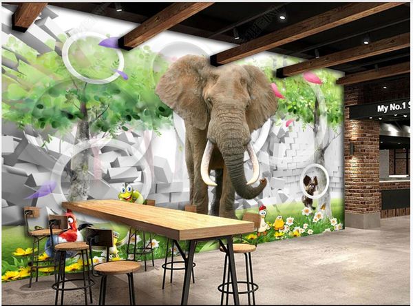 Carta da parati personalizzata 3D Murales Bella camera per bambini Elephant Tree Freschi sfondo decorazione della pittura murale