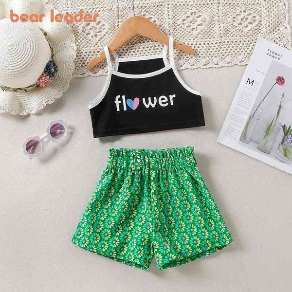 

bear leader children's summer clothing kids costumes baby girl fashion outfits letter print black vest and shorts clothes suits y220310, White