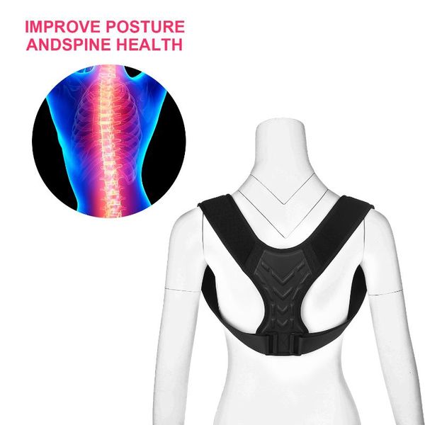 

men women posture corrector adjustable posture brace back straightener for clavicle support providing back neck pain relief, Black;blue