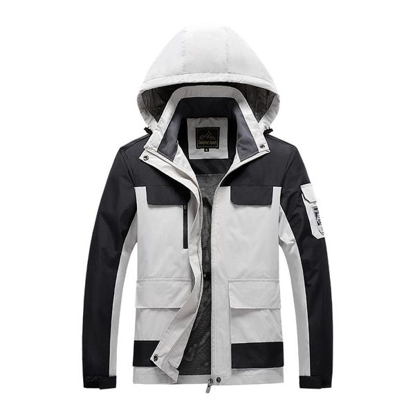 

men's jackets plus size 7xl 8xl spring summer jacket men hooded thin waterproof climbing hiking camping windbreaker multi pockets, Black;brown