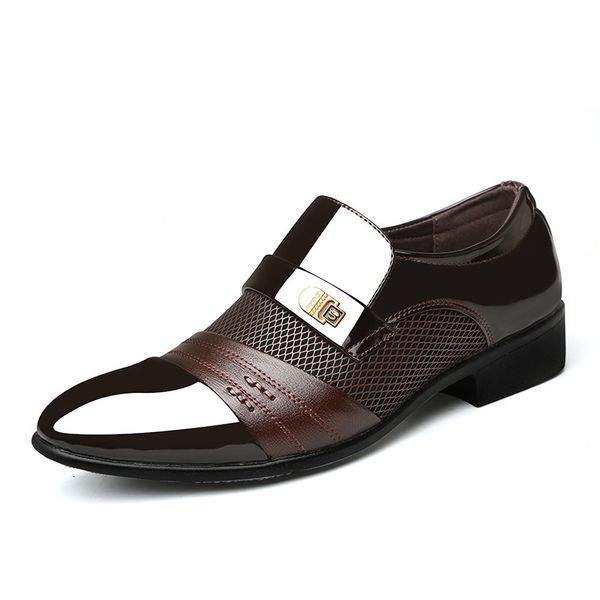 

dress shoes summer men plus size formal flat black brown breathable slip on business office 38-48 ar7x