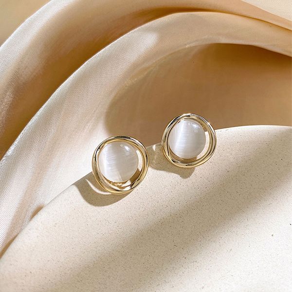 

silver korean s925 needle opal earrings temperament geometric square diamond net red simple female, Golden