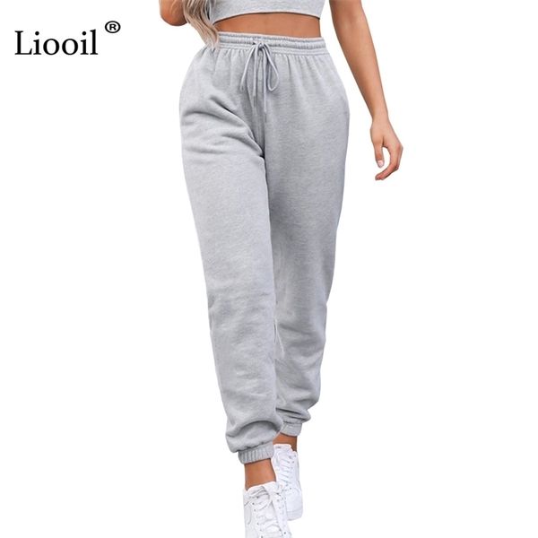 

liooil high waist loose fleece sweatpants trousers with pocket fall winter black white baggy joggers women sweat pants 211027
