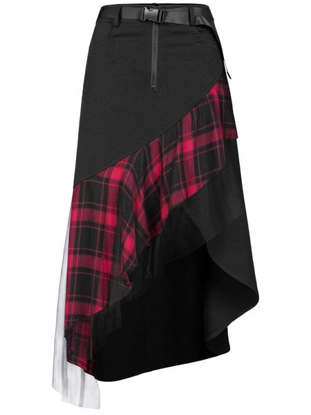 

skirts punk rave women irregular skirt high waist stitching dark black plaid long section a word causal