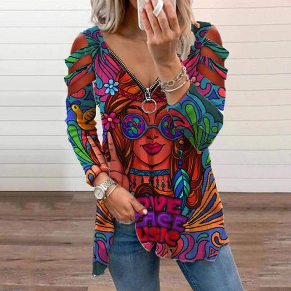 

women's t-shirt summer long sleeve tee shirt women casual zipper v neck loose t plus size hollow out sling elegant pullover, White