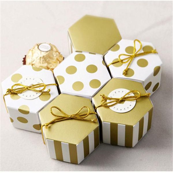 

gift wrap 50pcs mini stripe dots golden bronzing color hexagon wedding chocolate biscuits box candy baking package party decor