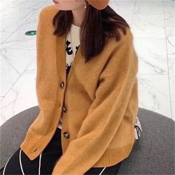 

2021 autumn and winter new v-neck long-sleeved knitted sweater jacket retro loose cardigan rrs9, White;black
