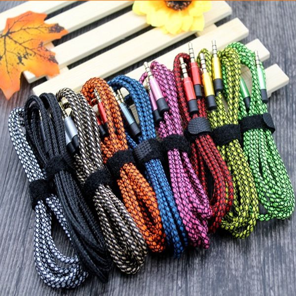 

1.5m 5ft braid aux cable unbroken metal connector 3.5mm male to male car audio extension auxiliary braided cable