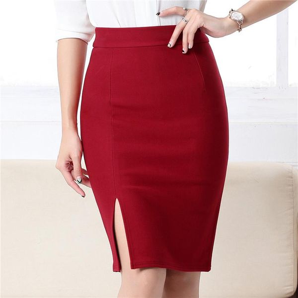 

skirts fashion spring summer autumn 2021 women skirt high waist work slim pencil open fork office lady female -/, Black