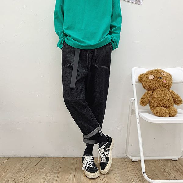 

2021 belt men's fashion casual retro cotton harem jeans men streetwear hip-hop straight denim pants mens -5xl 9xa2, Blue