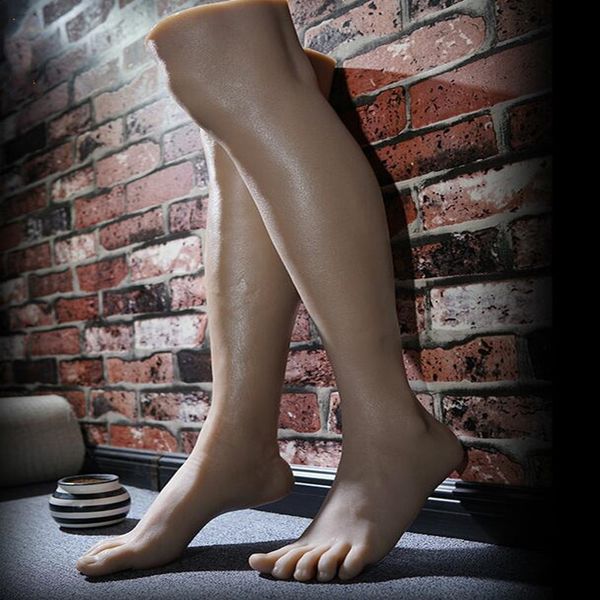 

57cm real male foot art mannequin body doll shoe blood vesse silicone pgraphy stocking cloth model toe bone version silica gel d069, Khaki