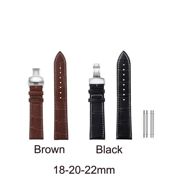 

watch bands men's strap black brown leather butterfly button 18mm 20mm 22mm