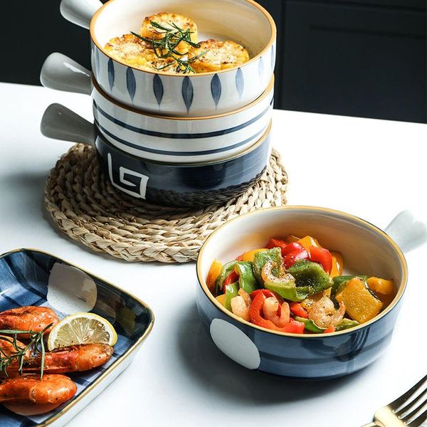 

bowls japanese ceramic salad bowl home handle baking breakfast instant noodle creative oven bakeware tableware kitchen supplies